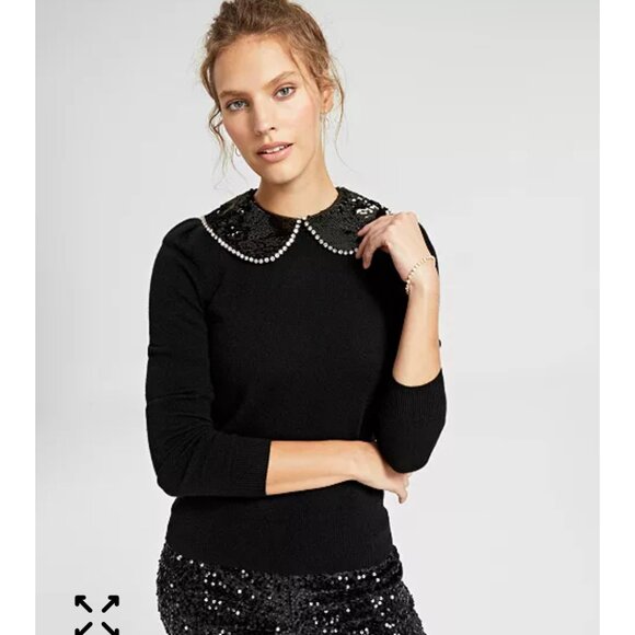 Charter Club Cashmere Detachable-Sequinned-Collar Sweater M - Picture 2 of 7